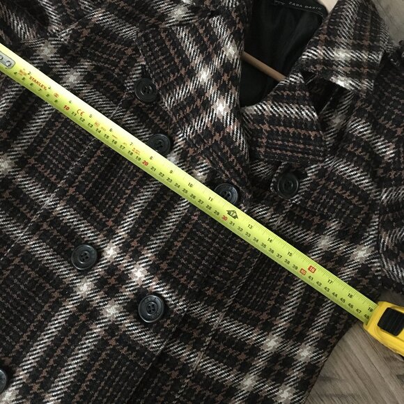 Zara Long Plaid Houndstooth Double Breasted Trench Jacket - Picture 12 of 16